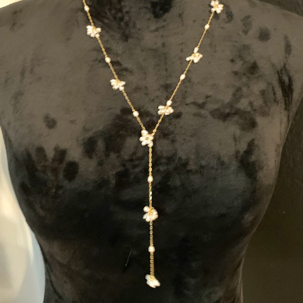 Anthropologie freshwater pearl necklace, gold chain